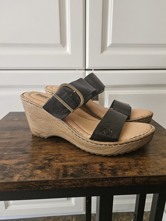 Born Shoes - Born Emily Leather Two Strap Platform Comfort Wedge Sandals 70s 90s Y2k Boho
